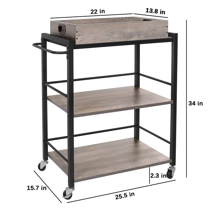 3-Tier Kitchen Serving Cart on Wheels with Storage, Leveling Feet