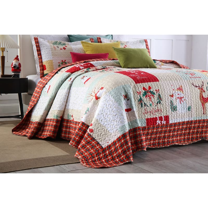 MarCielo Christmas Quilt Set King B023, 1 Quilt 2 Pillow Shams