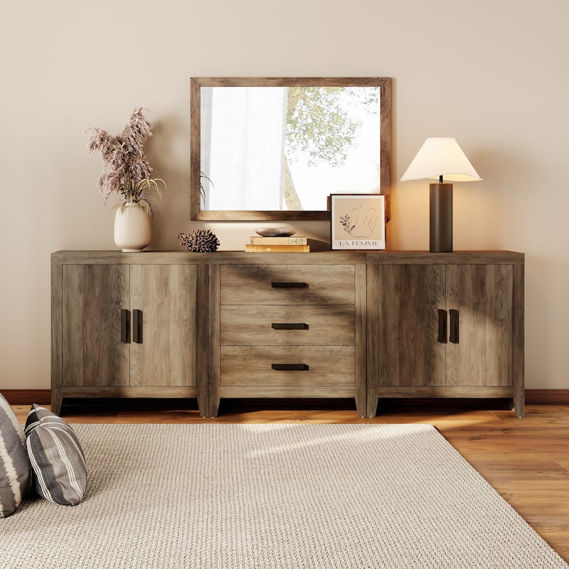 WAMPAT TV Stand for 85-Inch TVs, 3-Piece Farmhouse Media Console with Storage