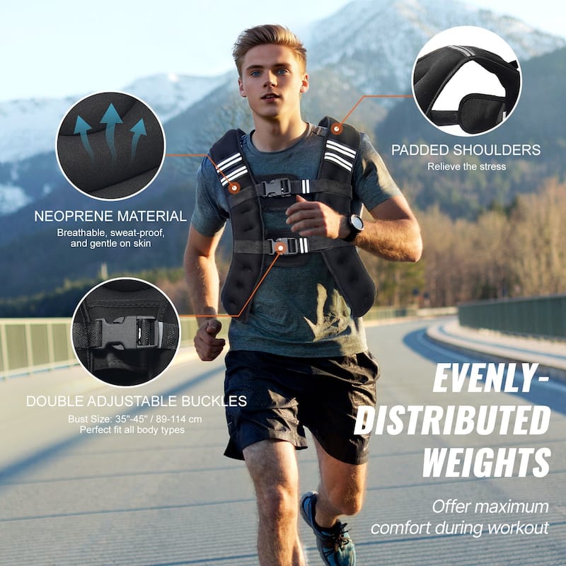 Black Neoprene Weighted Vest 30lbs with Pockets and Reflective Strips