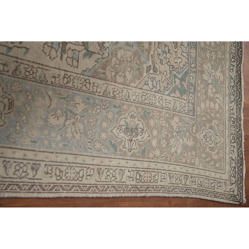 Hand Knotted Oriental 100% Wool Carpet Traditional Floral Beige & Ivories Tabriz Area Rug - 12' 6'' X 9' 10''