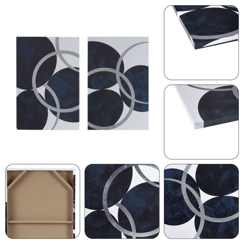 2-piece wall art set navy silver foil abstract cotton celestial orb