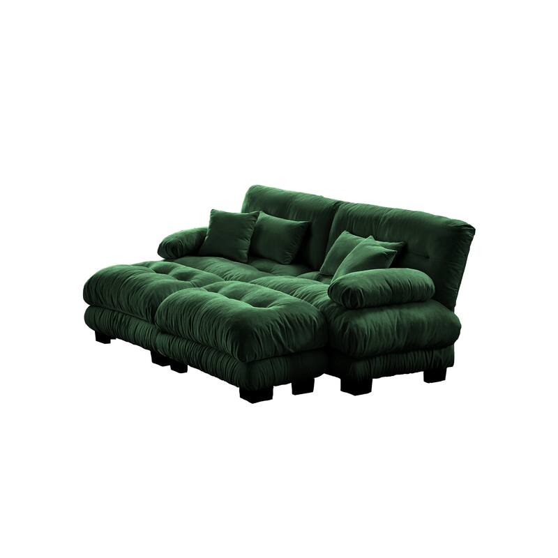 94.4" Chenille Cloud Sleeper Sofa with 2 Ottomans & Pillows