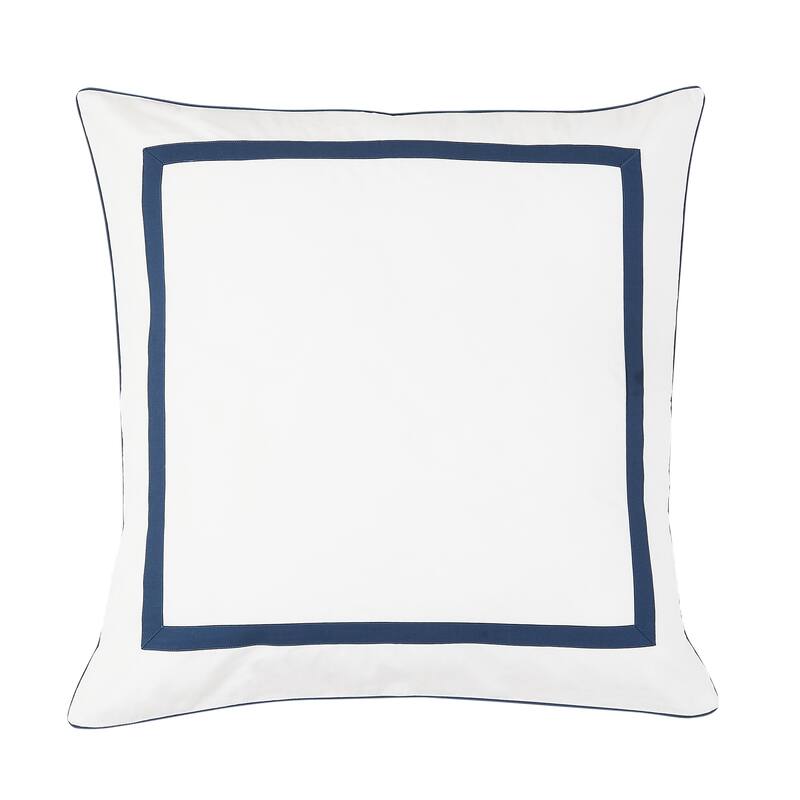 Embroidered Percale Crisp Cotton Hotel Piping Duvet Set and Sham - Navy Euro Sham - Full - 2 Piece