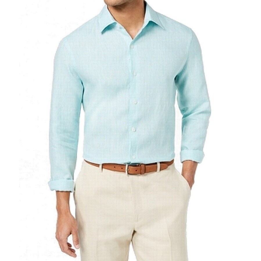 Shop Tasso Elba Blue Mint Men S Medium M Cross Dyed Button Down Shirt Overstock 26899473