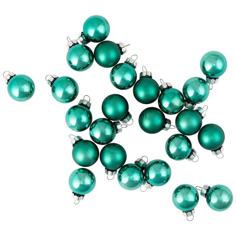 2-Finish Mini Christmas Glass Ball Ornaments - 1" (25mm) - Teal Green - 24ct