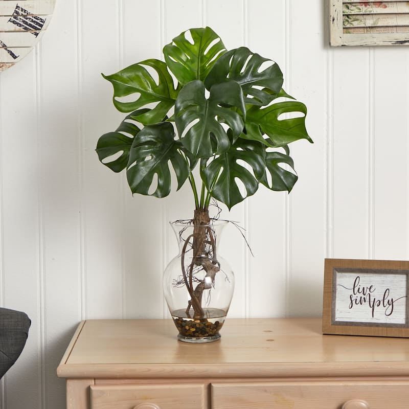 Faux Monstera Plant with Vase 26" Tropical Greenery Decor Indoor Home Office Living Room Accent - 2.17ft.