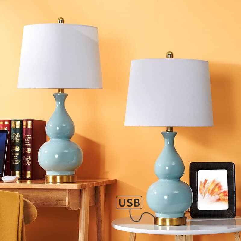 26.75" Table Lamp Set with USB (Set of 2) - Blue