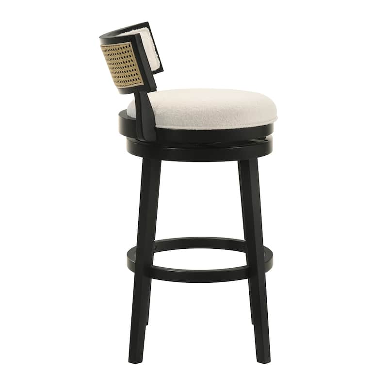 Noely Modern Farmhouse Swivel Wood Counter Height Kitchen Bar Stool with White Boucle Fabric Upholstered Seat