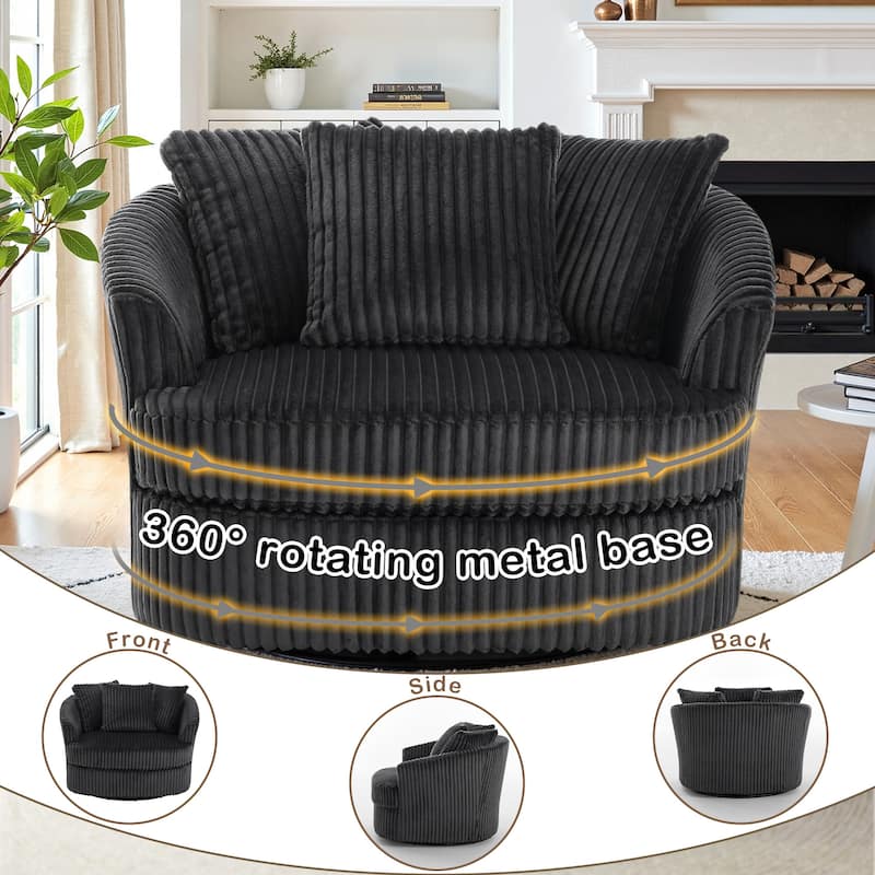 UIXE Oversize 43" Plush Corduroy Swivel Barrel Chair Comfy Accent Chair For Living Room