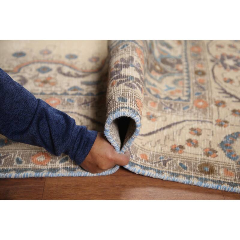 Hand Knotted Oriental 100% Wool Carpet Traditional Medallion Beige & Ivories Tabriz Area Rug - 9' 5'' X 6' 5''