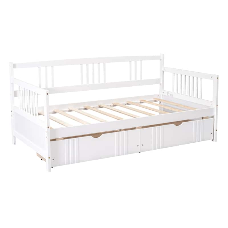 Twin Size Daybed Wood Bed with Two Drawers, White