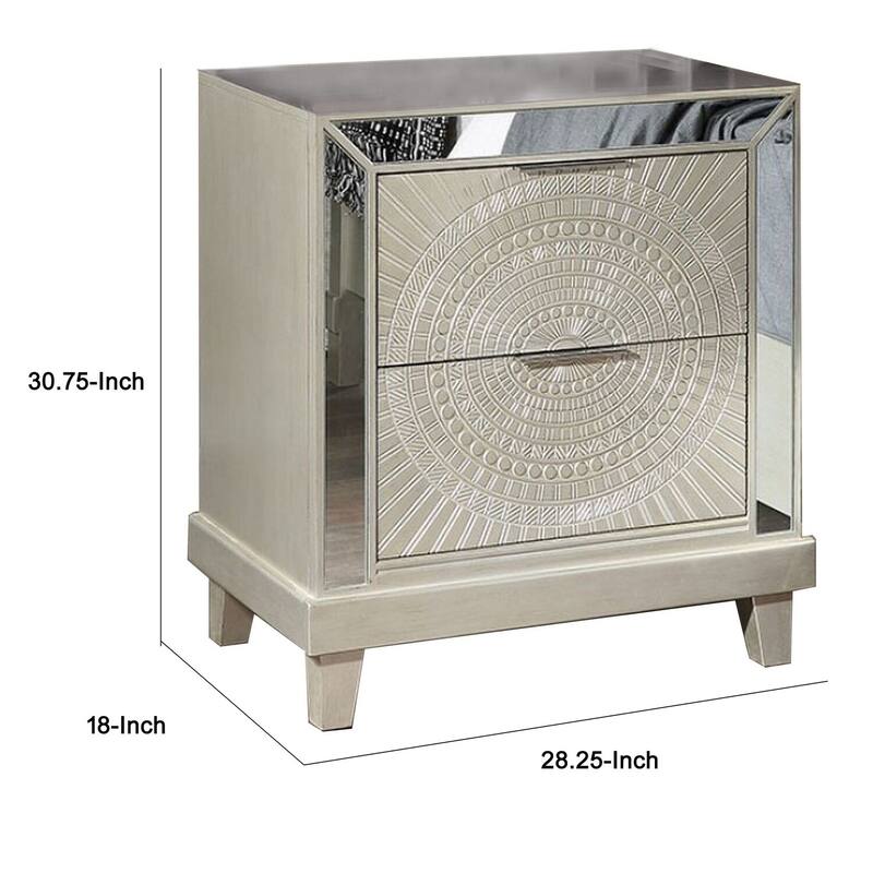Champagne 2 Drawer 28.25 in. W Nightstand with Trimmed Edge Design