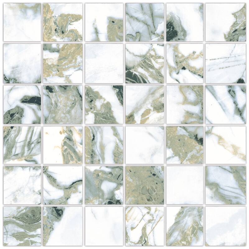 Merola Tile Touche 2" Square Jade 11-3/4" x 11-3/4" Porcelain Mosaic Floor and Wall Tile - (1 Tile)