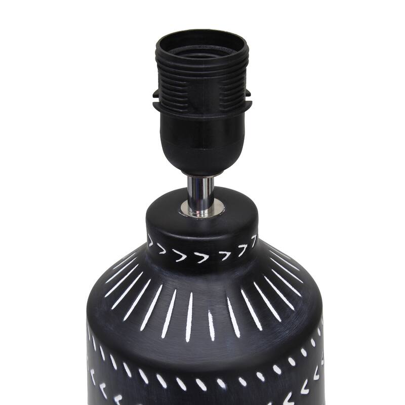 Tribal Style Hand Painted Ceramic Table Lamp with Drum Shade - 17" - Black