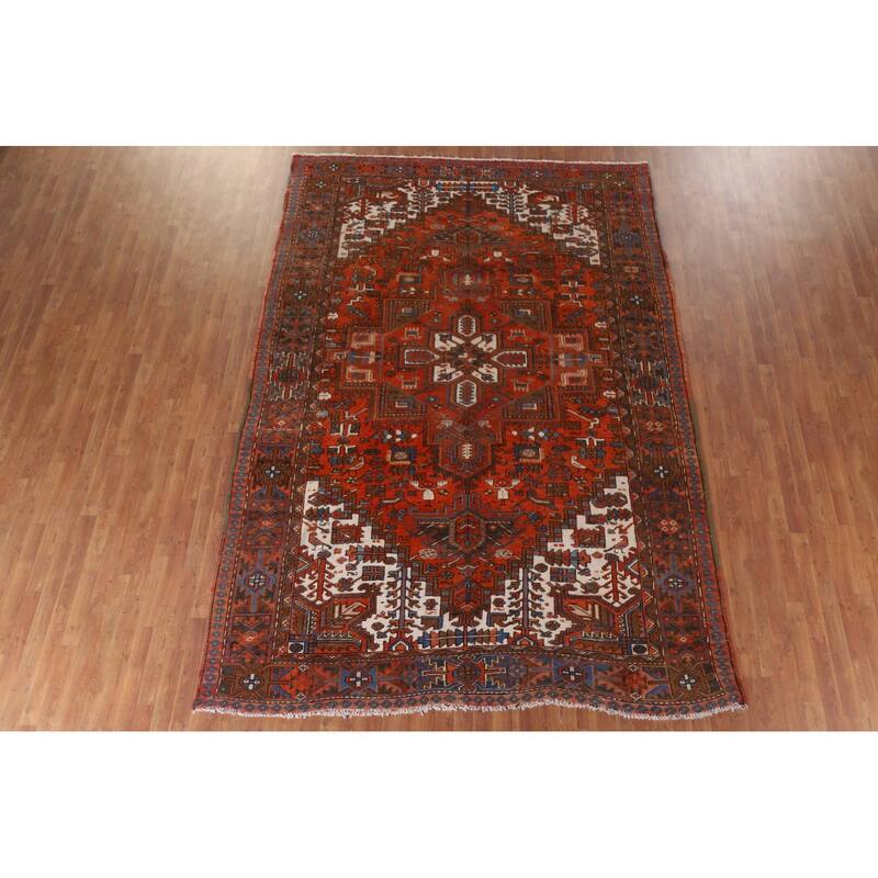 Hand Knotted Oriental 100% Wool Carpet Traditional Medallion Oranges & Rust Heriz Area Rug - 11' 4'' X 7' 11''