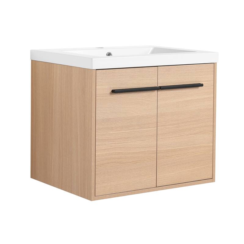 GDFStudio - Levistar Modern Wall-Mounted Bathroom Vanity Set with Scratch-Resistant Resin Sink & Soft Close Doors