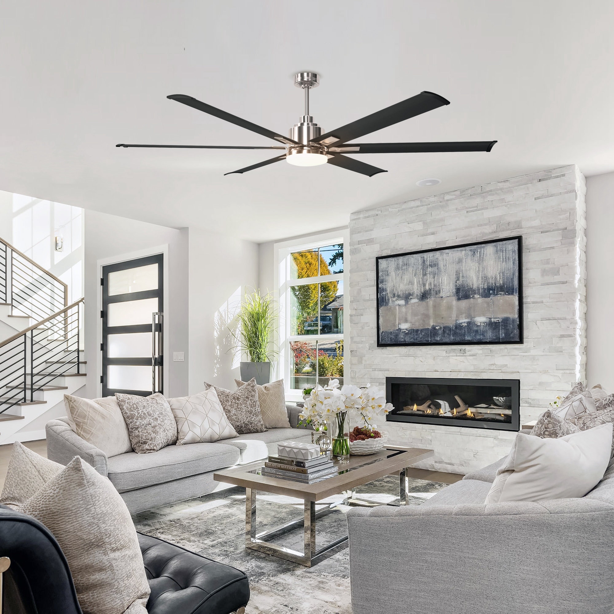 T−FAL FV4670J0 Industrial 72-inch Alumium 6-Blade Brushed Chrome LED Ceiling Fan