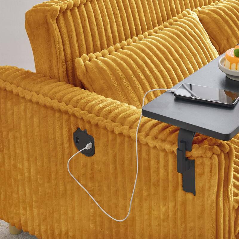 Pull-Out and Push-In Sofa with Movable Tabletop and USB Ports, Ideal for Living Rooms and Bedrooms