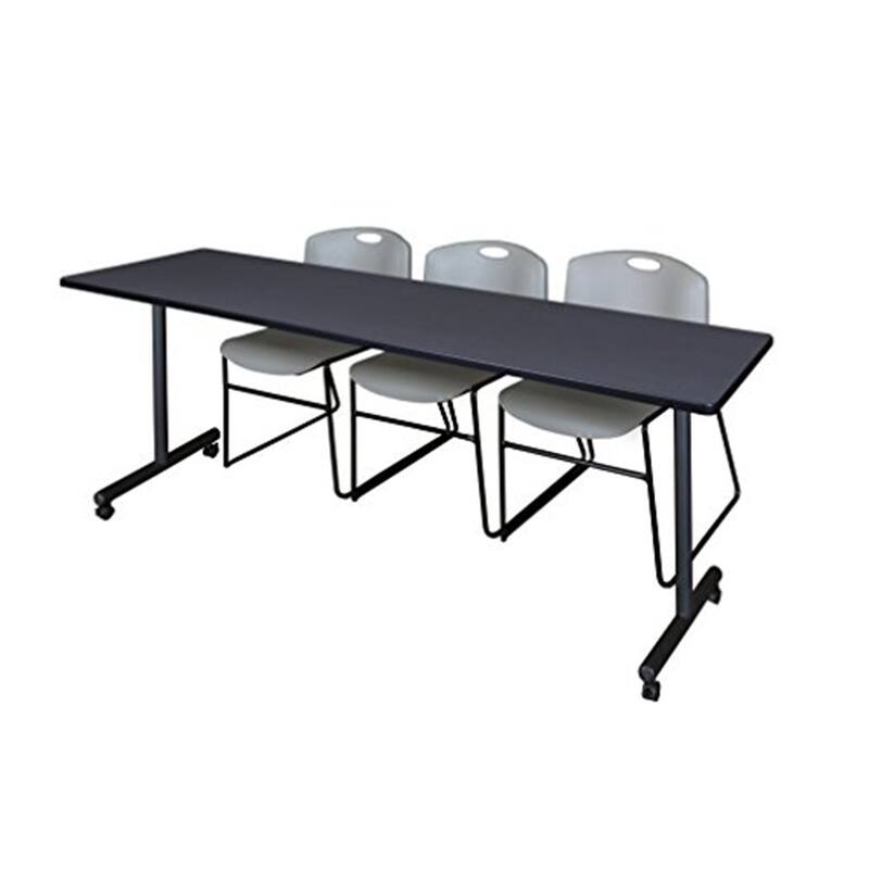 84" x 24" Mobile Training Table- Grey & 3 Stack Chairs- Grey
