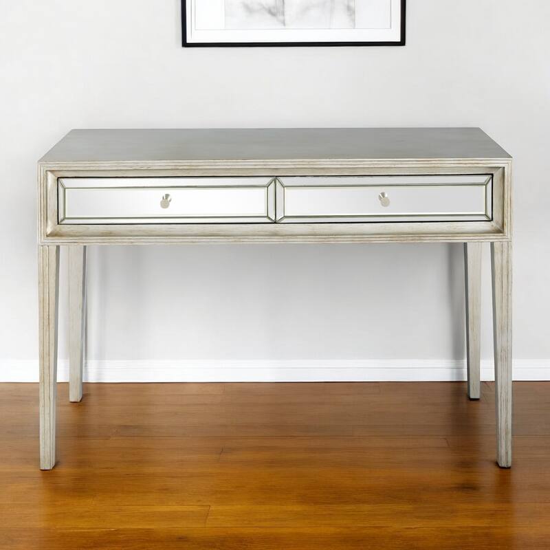 48" Modern Silver Mirrored Console Table with Storage Drawers Stylish Glass Hallway Accent - 48”L x 16.8”W x 31.2”H - Silver