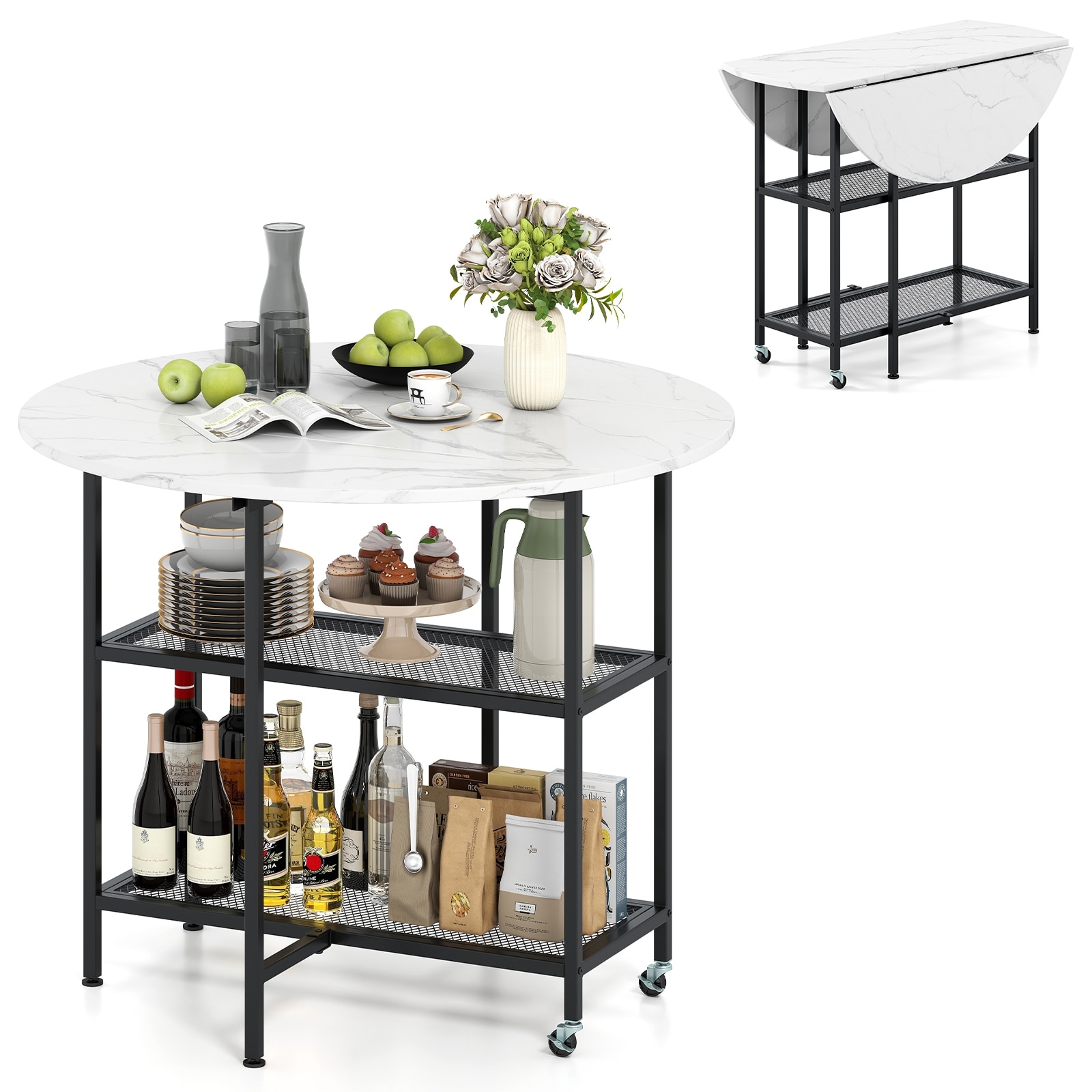 Gymax Round Outdoor Dining Table for 4 People 36 inch Acacia Wood