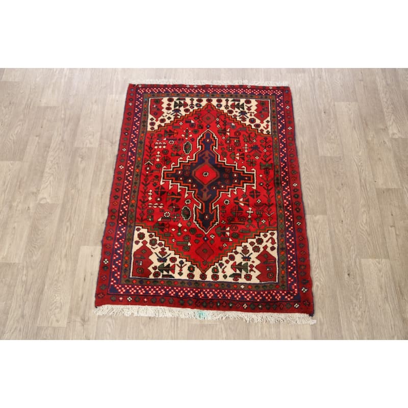 Geometric Tribal Hamedan Persian Area Rug Wool Hand-knotted Carpet - 3'5" x 4'7"