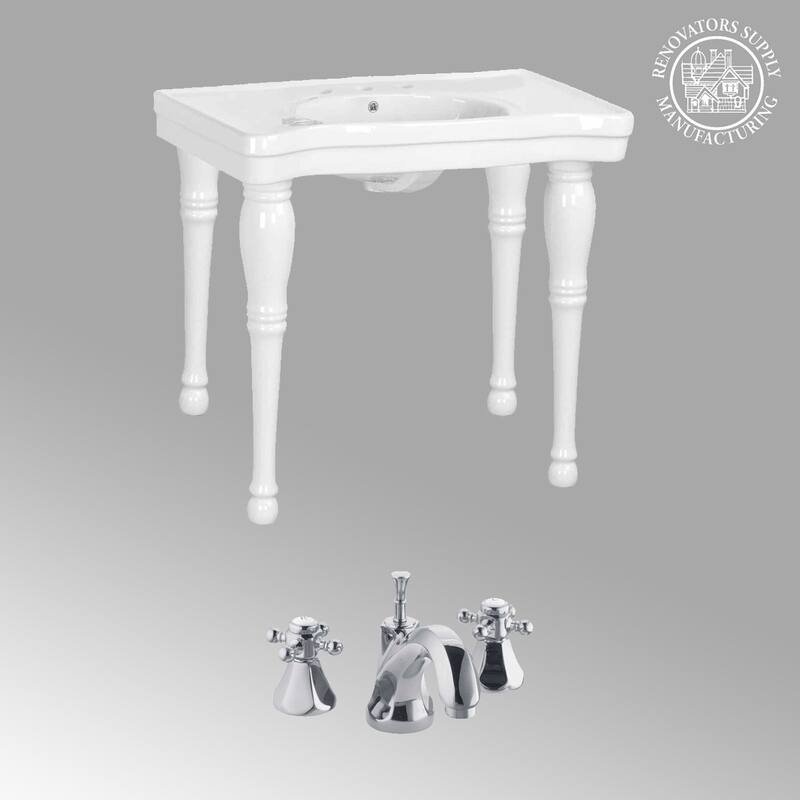Belle White Porcelain Console Sink with Spindle Legs, Overflow and 8" Widespread Chrome Faucet