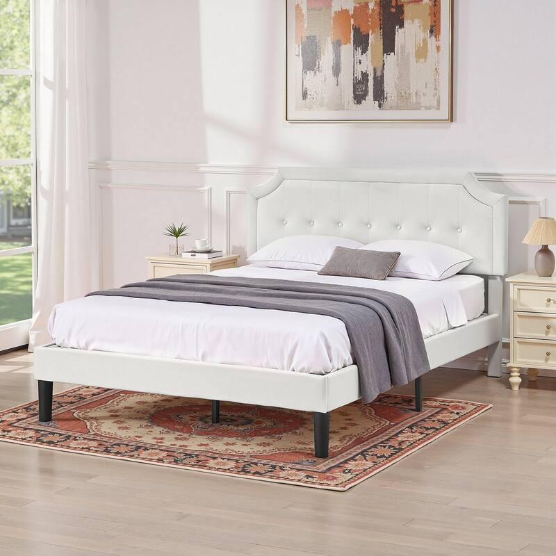 VECELO Adjustable Height Upholstered Platform Bed Button Tufted Headboard with Under Bed Storage No Box Spring Needed Bed Frame