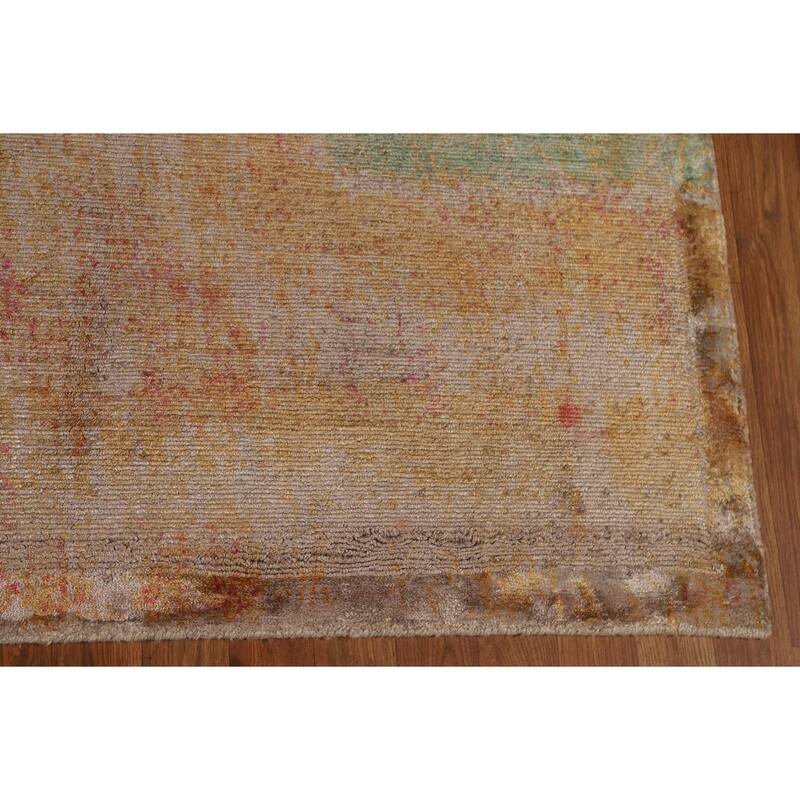 Contemporary Area Rug Hand-Knotted Multi-Color Abstract Wool Carpet - 6'9" x 9'10"