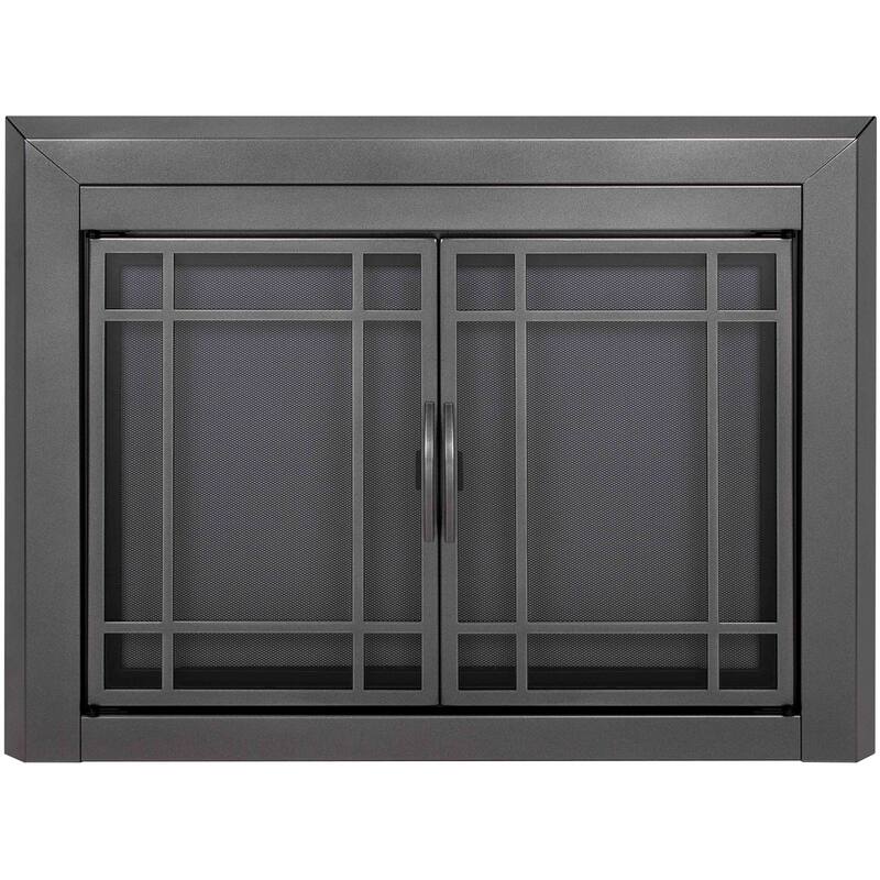Pleasant Hearth Easton Fireplace Glass Door Small Black - Large - Silver