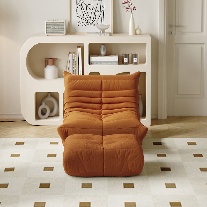 Fireside Chair with Ottoman, Lazy Floor Sofa For Living Room