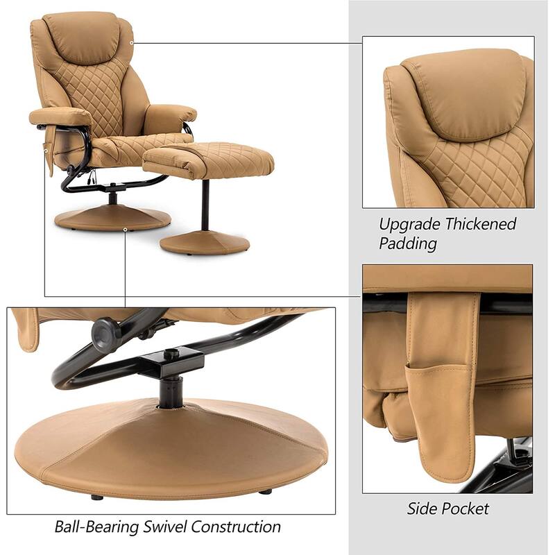 MCombo Faux Leather Swivel Massage Recliner with ottoman