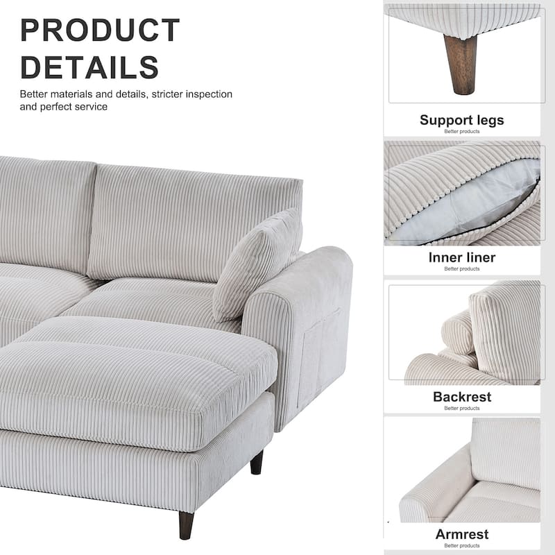 Anmytek 6-Seat Modular Corduroy Sectional Sofa Convertible U/L-Shaped with Pillow & Footstool