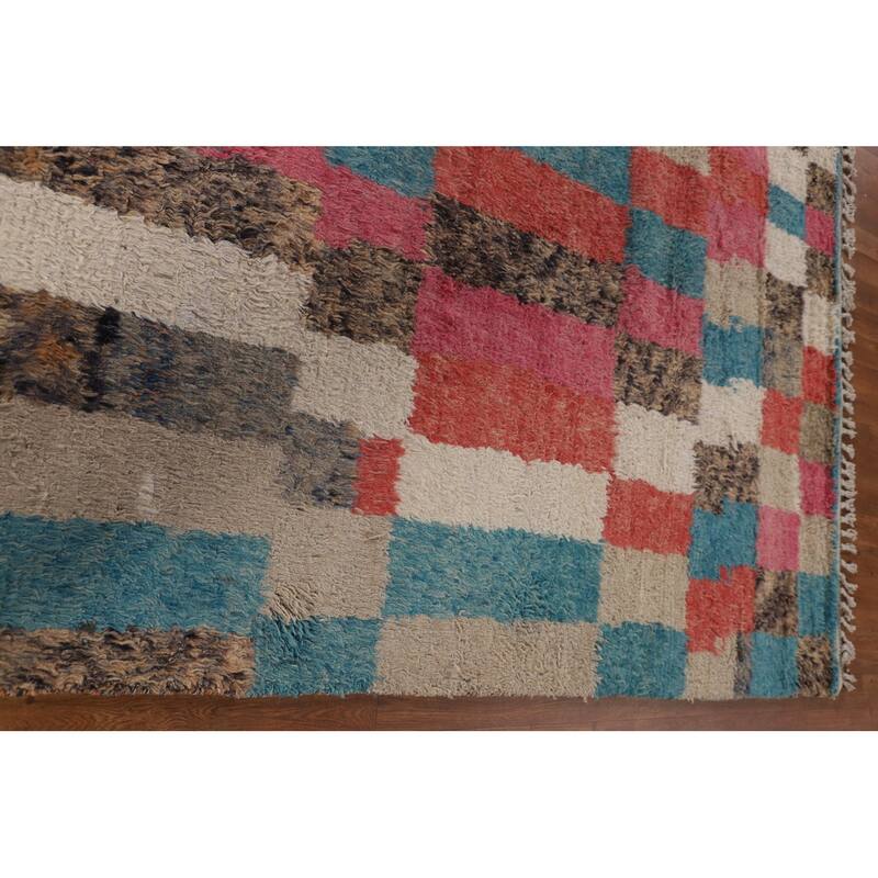 Plush Moroccan Geometric Area Rug Handmade Wool Carpet - 7'10" x 10'7"
