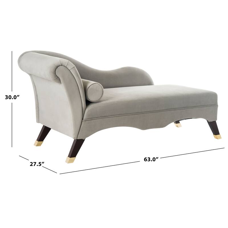 SAFAVIEH Mid-Century Modern Caiden Velvet Grey Chaise with Pillow - 63" x 27.5" x 30"
