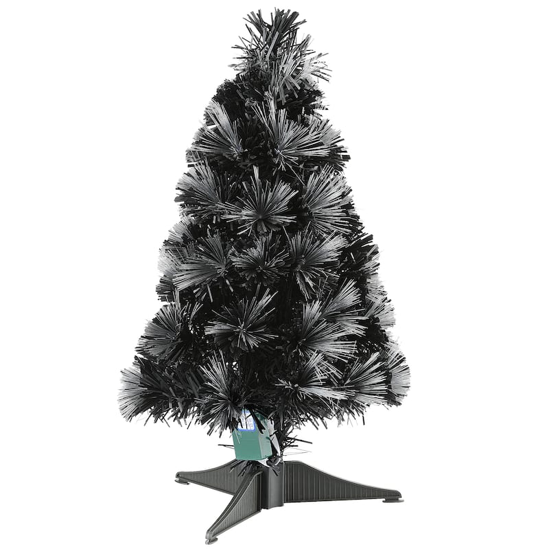 National Tree Company Halloween Pre Lit Artificial Tree Decoration, Black, Fiber Optic, Candy Corn Colored Lights, 3 Feet