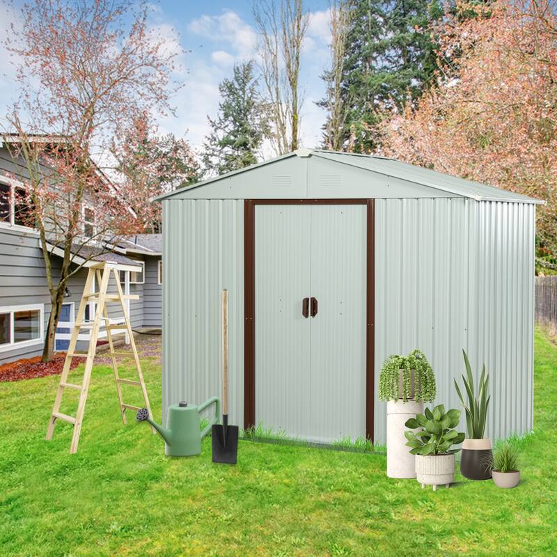 GDF Studio - Glissade Outdoor Metal Storage Shed with Galvanized Steel Panels and Sliding Doors - White