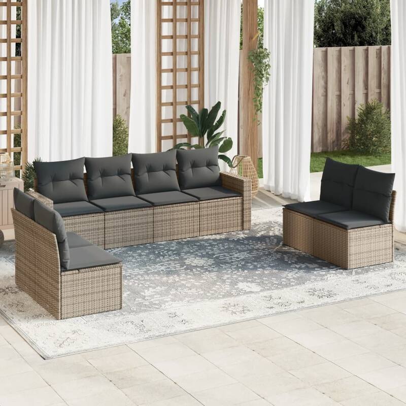 vidaXL Garden Sofa Set Grey, Dark Grey PE Rattan Large Adjustable Feet - 24.4 x 25.8 x 27.2