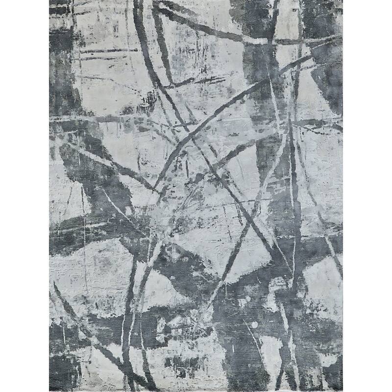 EXQUISITE RUGS Gianni Hand-loomed Wool/Bamboo Silk Dark Grey/Silver Area Rug.