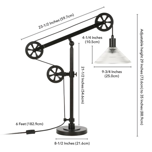 Descartes Industrial Blackened Bronze Table Lamp with Pulley System