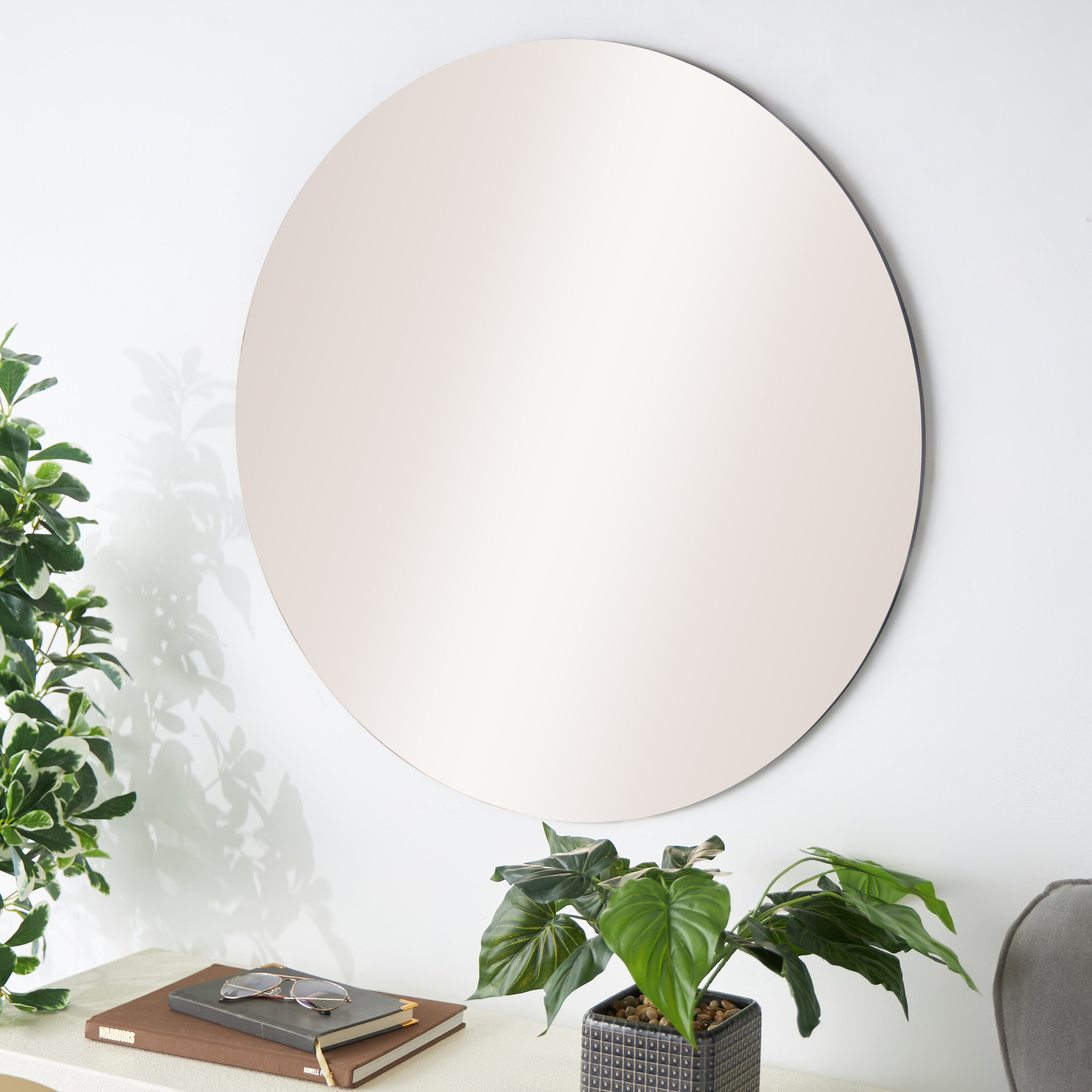Purple, Blue, or Beige Wood Round Tinted Room Wall Mirror