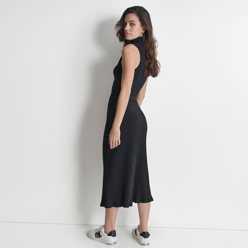 DKNY Rib Flare Stretch Cotton Skirt - Black - L
