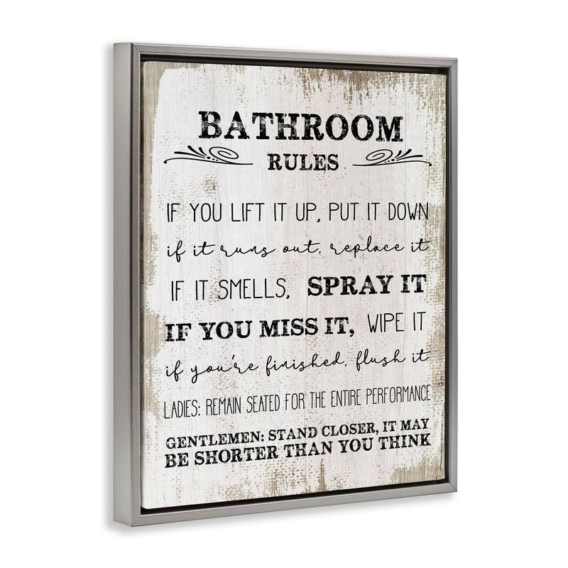 Stupell Bathroom Rules Funny Word Wood Textured Design Floater Frame - Beige
