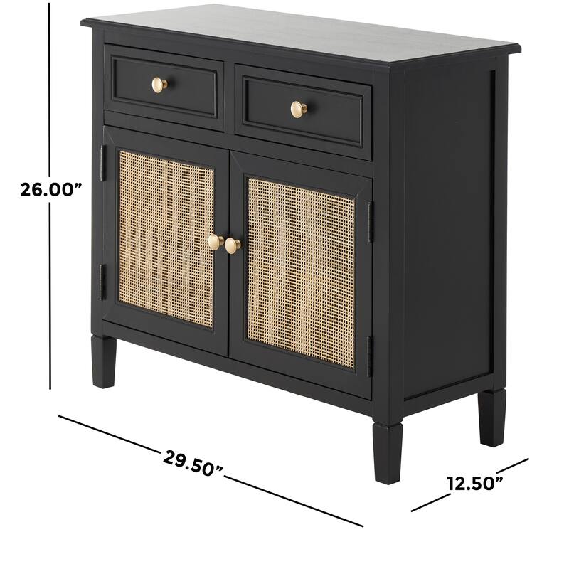 Black Wood Handmade 2 Drawers and 2 Door Cabinet with Rattan Front