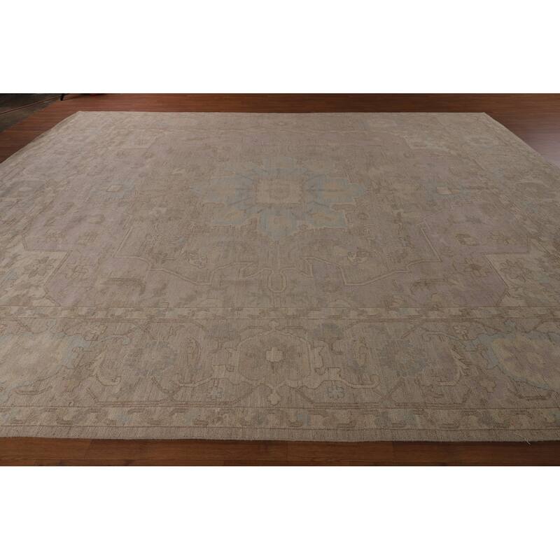 Vegetable Dye Oushak Large Square Area Rug Hand-Knotted Wool Carpet - 12'5"x 12'4"