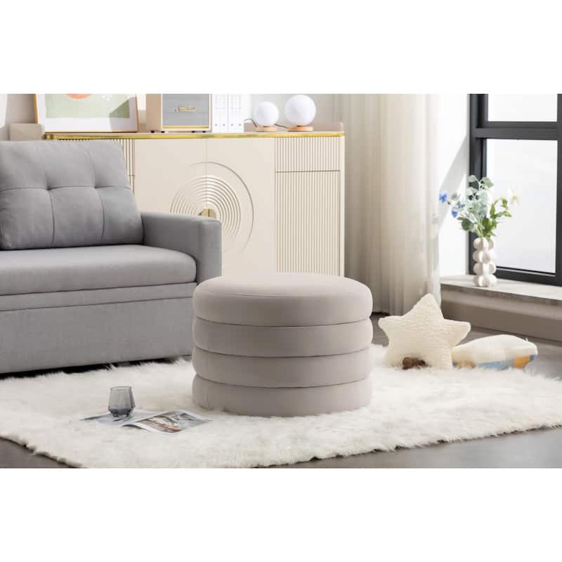 Velvet Storage Ottoman Footstool with Wooden Shelving
