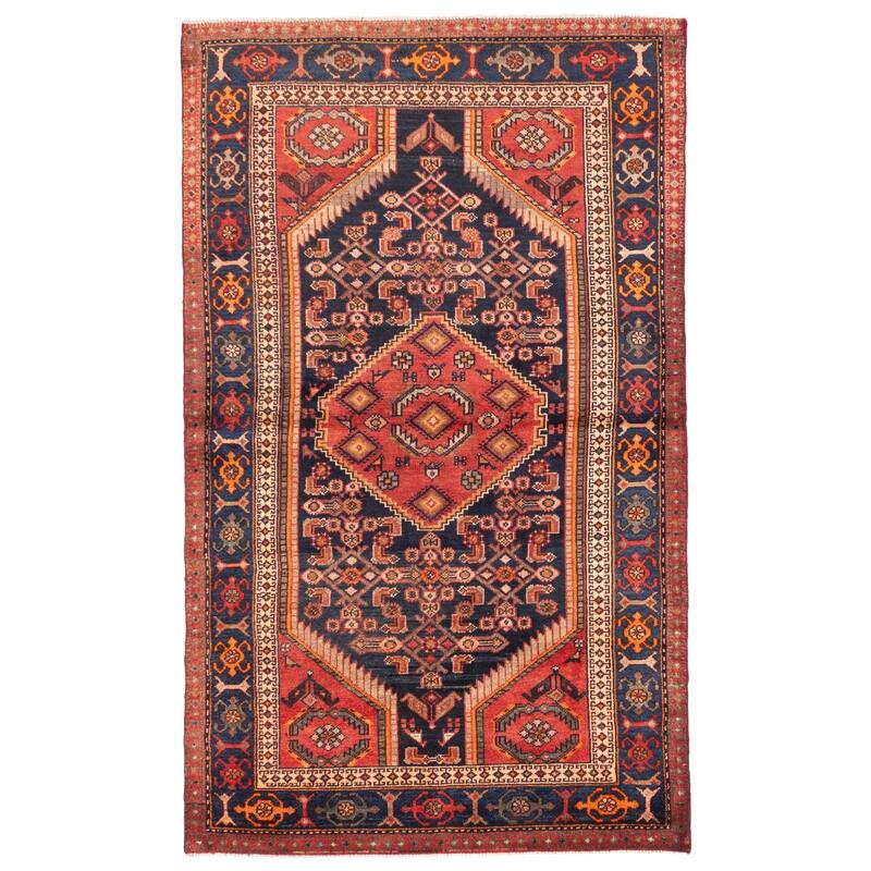 ECARPETGALLERY Hand-knotted Anadol Dark Navy, Red Wool Rug - 4'0 x 6'11