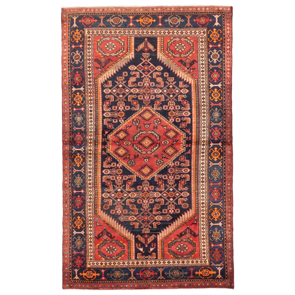 ECARPETGALLERY Hand-knotted Anadol Dark Navy, Red Wool Rug - 4'0 x 6'11