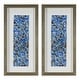 preview thumbnail 1 of 6, American Art Decor Blue Seashell Mosaic 3D Textured Wall Art, 2 Piece Set - Coastal Vertical Panels with Champagne Frame Blue